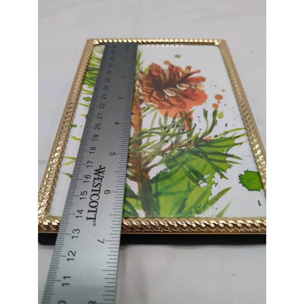 Sheffield Home Brass Frame 5x7 Braided Edge Pinecone Insert Vintage Decor